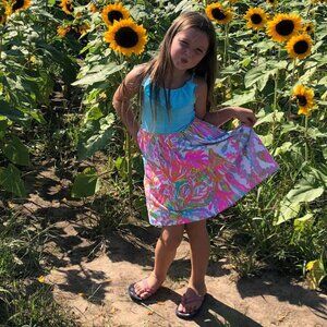 Lilly Pulitzer Girls Emmaline Dress Scuba to Cuba Blue Tropical Large 8 - 10